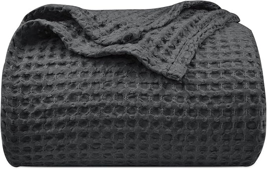 PHF Ultra Soft Waffle Weave Blanket Queen Size 90"x 90"- Washed Lightweight Breathablee Cozy Woven Blanket - Great for Couch Bed Sofa Home Car - Black