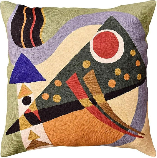 Kandinsky Modern Pillow Cover | Green Abstract Pillows | Modern Outdoor Pillows | Mid Century Chair Cushions | Handmade Wool Size 18x18
