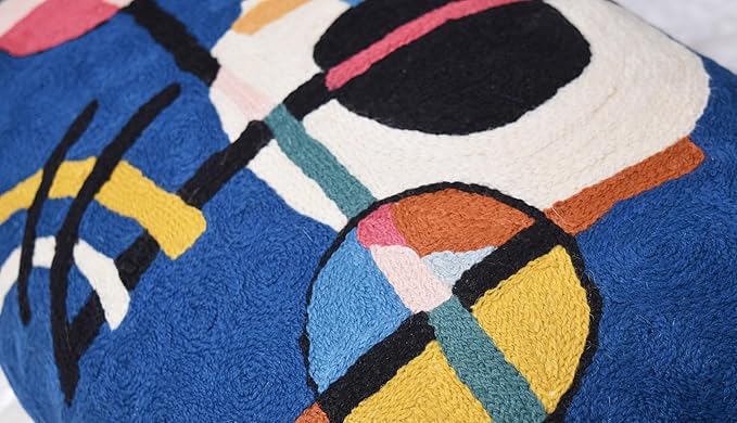 Lumbar Kandinsky Blue Modern Pillow Cover - Counterweights Mid-Century Chair Cushions Blues Abstract Pillowcase Contemporary Sofa Pillowsham Handembroidered Wool Size 14x20