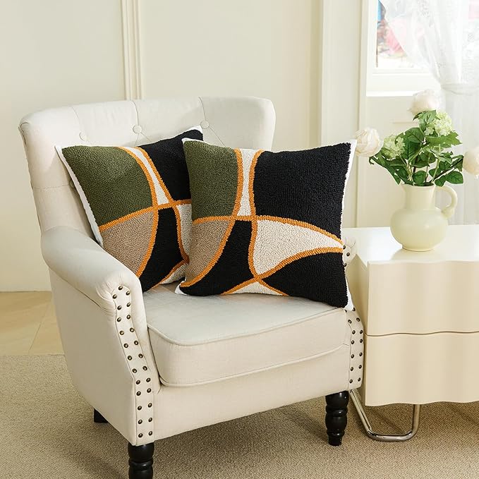 HOdo Home 2PCS Pillow Covers-Throw Pillow Cover,Tufted Boho Jacquard Pillow Covers,Farmhouse Decorative Pillow Cover,Pillow Cases for Couch,Sofa,Bed,Chair,Living Room,Home Decor（18x18inch ）