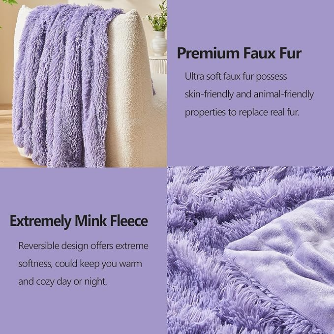 GONAAP Fuzzy Faux Fur Throw Blanket Lavender Super Soft Cozy Plush Fuzzy Shaggy Blanket for Couch Sofa Bed (Lavender, Throw(50"x60"))