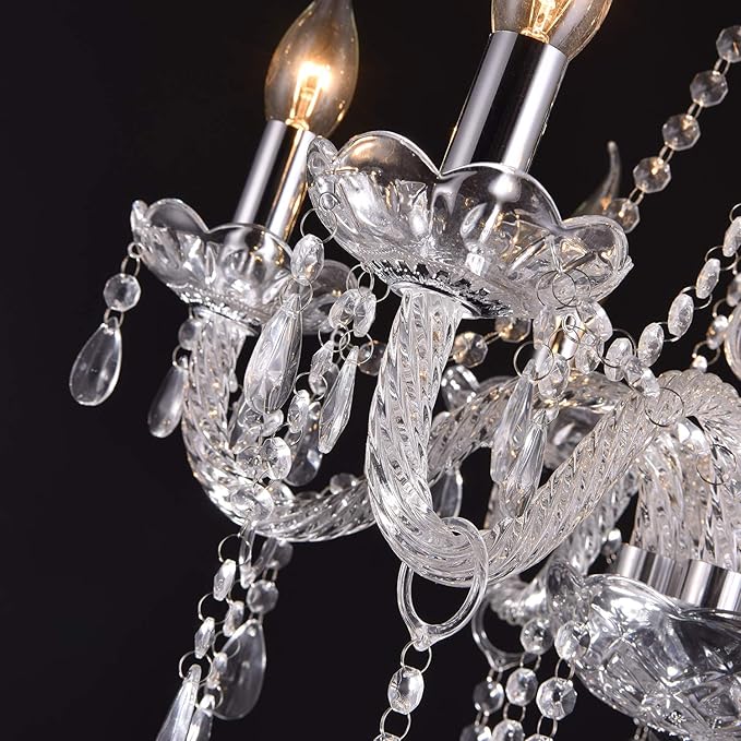 LIUMANG Modern Elegant 12 Lights K9 Crystal Glass Chandelier Pendant Ceiling Lighting European Style for Dining Living Room Bedroom Transparent,12 E12 Bulbs Required