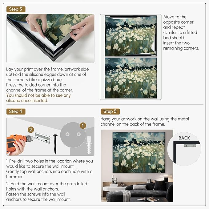 SIGNWIN 36"x46" Extra Large Framed Wall Art White Wildflower Field in Impressionist Style, Soft Floral Landscape for Home Living Room Bedroom Decor (Frame Assembly Required)