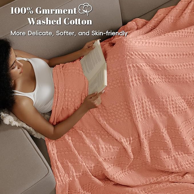 PHF 100% Cotton Waffle Weave Blanket King Size, Soft Lightweight Breathable Cozy Summer Blankets for Bed, Luxury Aesthetic Woven Bedding for Home Decor, 108"x90", Canyon Clay