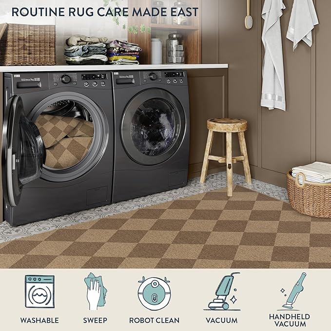 Lahome Checkered Easy Jute Rug, 2x3 Entryway Rug Indoor Outdoor Front Door Mat, Farmhouse Neutral Non Slip Non Shedding Washable Kitchen Mats for Floor Foyer