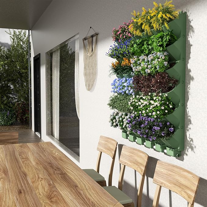 Self Watering Wall Mounted Vertical Planter, 36 Pots Wall Planter Indoor Vertical Living Green Plant Wall Easy Installation (Green with Timing System)