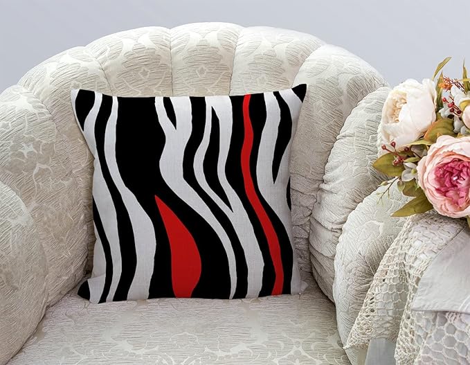 TSSOHU Throw Pillow Cover Geometric Black and White Red Abstract Line Decorative Pillow Case Home Decor Square 18x18 Inches Pillowcase