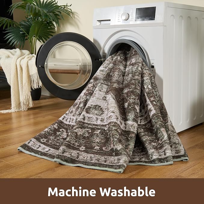 AMOAMI-2X3 Small Rug-Washable Rugs Entryway Mat Indoor-Soft Vintage Non Slip Rugs for Kitchen Laundry Room Bathroom Brick/Brown Decorative Accent Rug for in Front of Sink 24 Inch x36 Inch