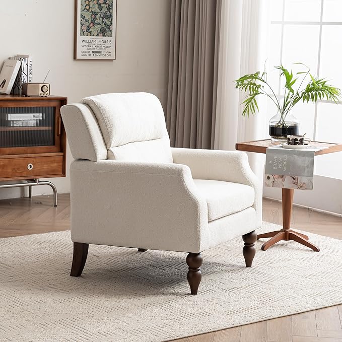 Kidol & Shellder White Oversized Accent Chair for Living Room Set of 2 Modern Reading Chair with Back Wide Upholstered Comfy Single Sofa Chair for Bedroom Lounge Side Corner Fabric Armchair