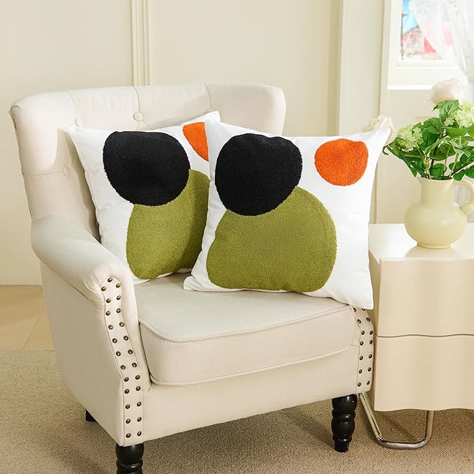 HOdo Home 2PCS Tufted Boho Jacquard Pillow Covers, Pillow Covers-Throw Pillow Cover,Farmhouse Decorative Pillow Cover,Pillow Cases for Couch,Sofa,Bed,Chair,Living Room,Home Decor (18x18inch)