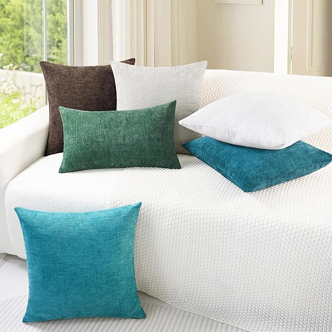 CaliTime Throw Pillow Covers Decorative 26 X 26 Inches Pack of 2 Cozy Chenille Cushion Cases for Couch Sofa Bed Living Room Home True White