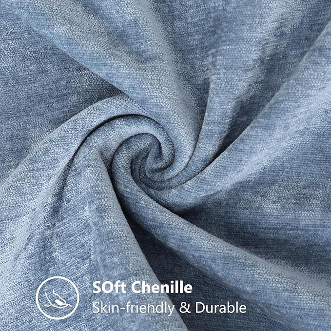 decorUhome Chenille Soft Throw Pillow Covers 22x22 Set of 2, Farmhouse Velvet Neutral Decorative Euro Pillow Covers with Stitched Edge for Couch Sofa Bed Home Decor, Blue