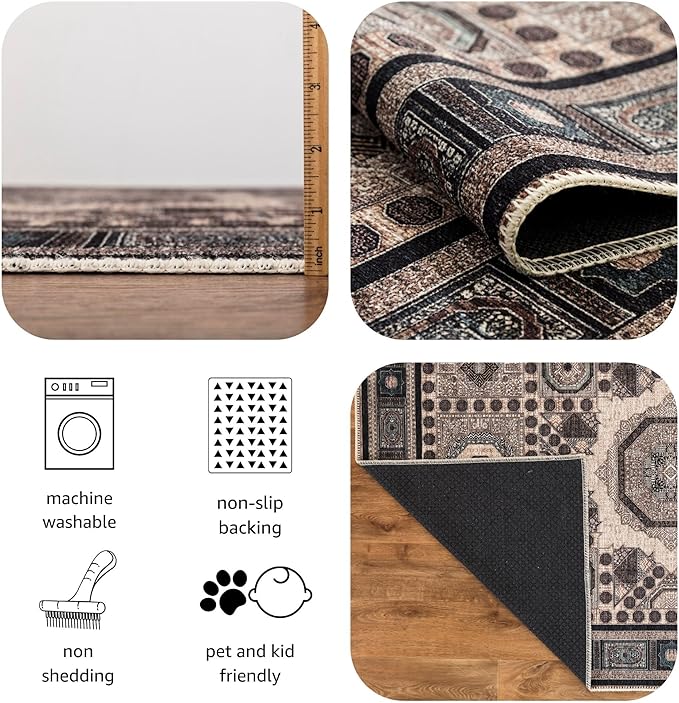 Keen Home Design 2x3 Rug - Machine Washable Entry Rug with Non-Slip Backing, Ideal for Enteryway, Kitchen, Bathroom, Laundry Room - Vintage, Easy Clean, Durable, Low Pile Rug - (2' x 3')
