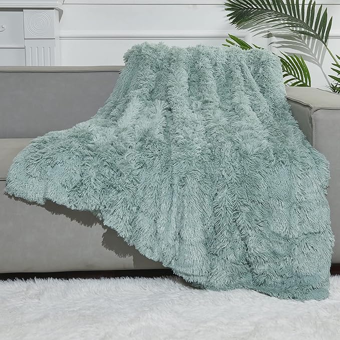 GONAAP Fuzzy Faux Fur Throw Blanket Twin Size Ice Blue Super Soft Cozy Plush Fuzzy Shaggy Blanket for Couch Sofa Bed (Ice Blue, Twin(60"x80"))