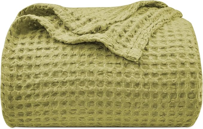 PHF Ultra Soft Waffle Weave Blanket King Size 104"x 90"- Washed Lightweight Breathable Cozy Woven Blanket for Bed - Aesthetic Decor for Couch Bedding Sofa Home Car - Olive Green
