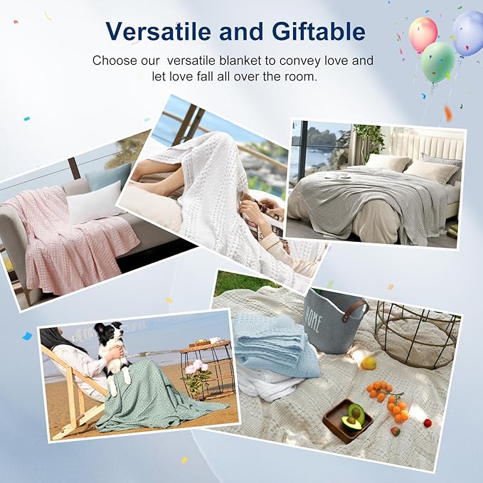 PHF Cooling Waffle Blanket Queen Size, Lightweight 60% Rayon Derived from Bamboo & 40% Cotton Breathable Blanket for Hot Sleepers, Soft and Luxury for Bed Couch and Sofa, 90"x90", White