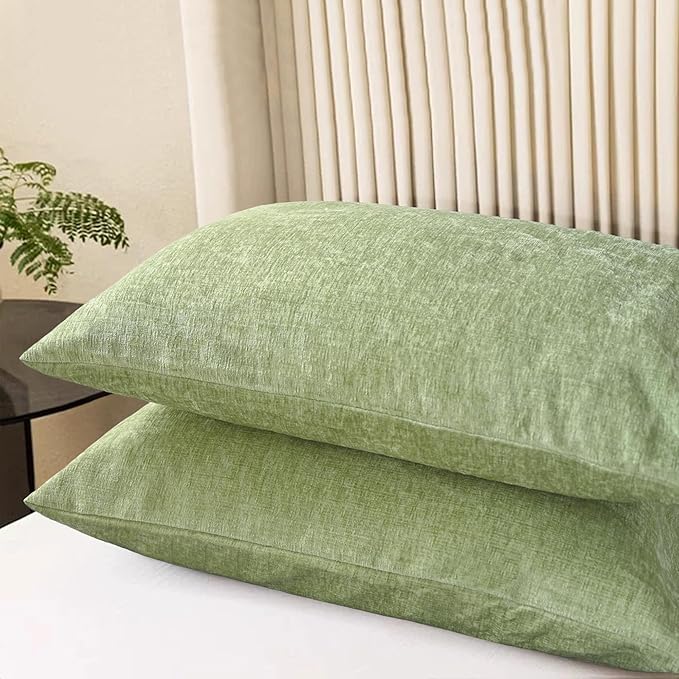 CaliTime Throw Pillow Covers Decorative 20 X 26 Inches Pack of 2 Cozy Chenille Standard Pillow Shams Cases for Couch Sofa Bed Living Room Home Sage Green