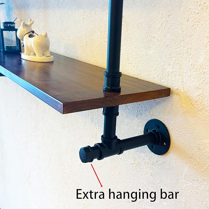 ROGMARS Industrial Pipe Wall Shelves Pipe Shelving with Real Wood Plank,70 Inches Floating Shelves for Wall Farmhouse Pipe Book Shelves Dark Brown 3Tier for Kitchen,Living Room Decor and Bar Shelving