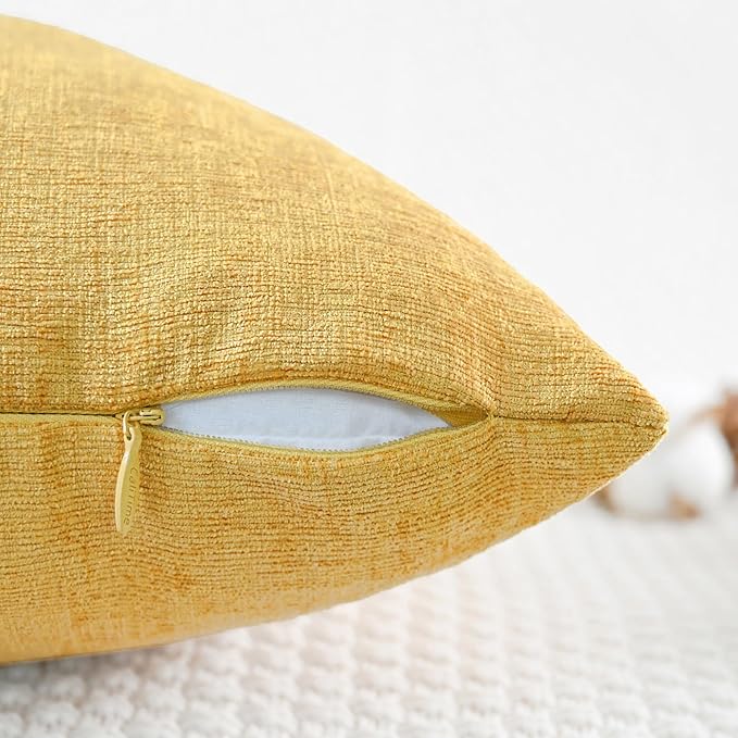 CaliTime Throw Pillow Covers Decorative 16 X 16 Inches Pack of 2 Cozy Soft Chenille Cushion Cases for Couch Sofa Bed Living Room Home Gold