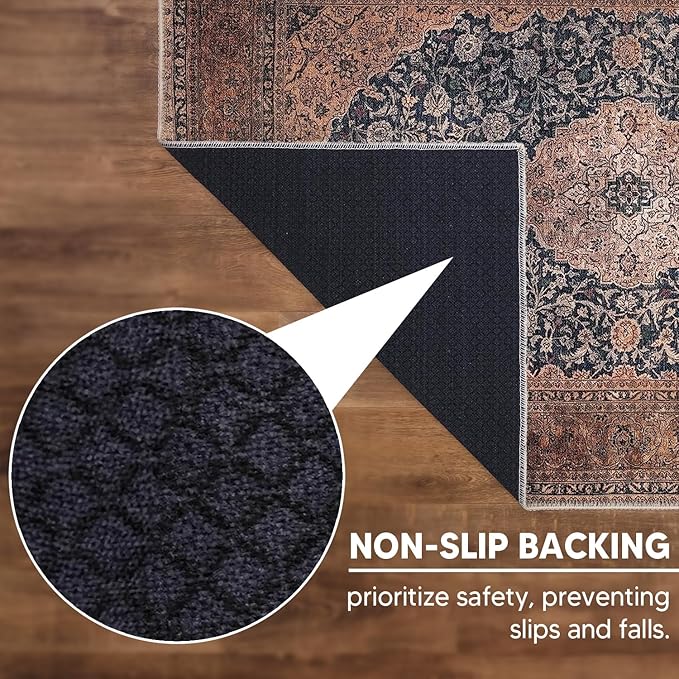Keen Home Design 4x6 Rug - Machine Washable Area Rug with Non-Slip Backing, Ideal for Living Room, Dining Room, Bedroom - Vintage, Easy Clean, Durable, Low Pile Rug - (4' x 6')