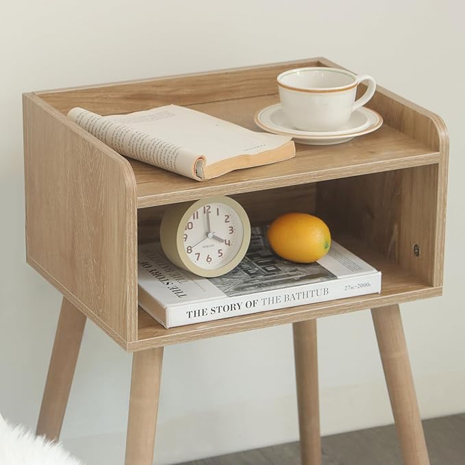 MaxSmeo Nightstand, Mid Century Modern Side Table Bedroom with Storage, Small End Bedside Table with Solid Wood Legs for Living Room, Office Small Spaces (Rustic Walnut)