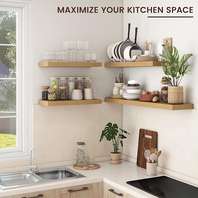 Floating Shelves for Wall, 2 Large Wall Mounted Shelves with Invisible Brackets, Long Wood Floating Wall Shelf Shelves for Living Room, Bedroom, Kitchen, (Oak, 36" W x 9" D x 1.5" H)