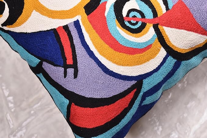 Kandinsky Improvisation Modern Decorative Pillow Cover Black Abstract Toss Pillows Farmhouse Chair Cushion Contemporary Pillow Mid-Century Chair Cushions Hand Embroidered Pillow Wool Size 18x18