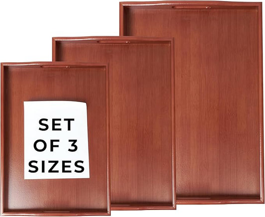 Prosumers Choice Wooden Tray - Dark Wood Serving Trays with Handles - Nesting Design for Space Saving - Wooden Serving Tray for Food, Drinks, Snacks - Set of 3