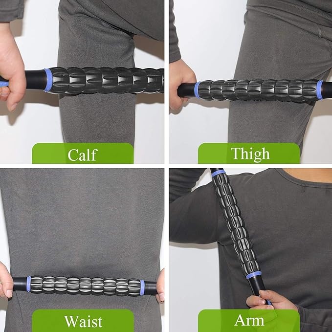 Muscle Roller Massage Roller Stick for Athletes, Help Reducing Muscle Soreness Cramping Tightness Leg Arms Back Calves Muscle Massager（Blue-Black- 18 inch）