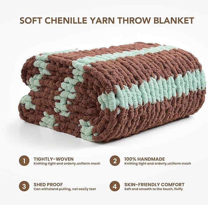 L'AGRATY Chunky Knit Blanket Throw: 60''x80'' Chenille Chunky Knitted Throw Blankets for Twin Bed Couch - Handmade Thick Cable Knit Blanket - Large Crochet Rope Blankets for Home Decor