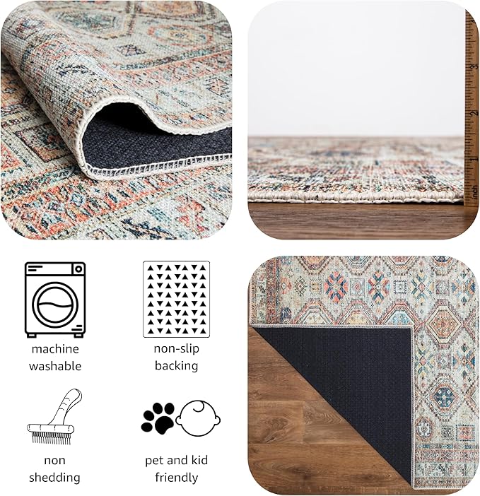 Keen Home Design 10x14 Rug - Machine Washable Area Rug with Non-Slip Backing, Ideal for Living Room, Dining Room, Bedroom - Vintage, Easy Clean, Durable, Low Pile Rug - (9'7" x 14')