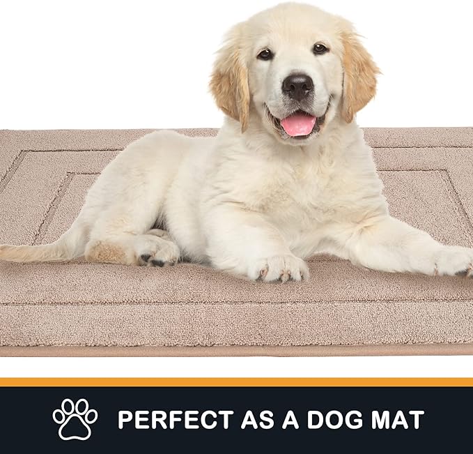 PURRUGS Dirt Trapping Door Mat 20" x 31.5", Non-Slip/Skid Machine Washable Entryway Rug, Dog Doormat, Super Absorbent Welcome Mat for Muddy Wet Shoes and Paws, Beige