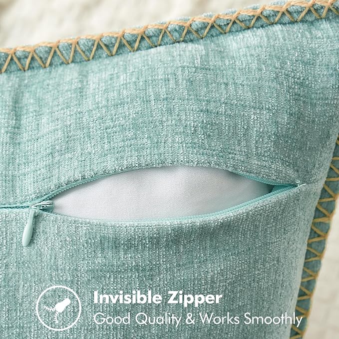 MIULEE Pack of 2 Couch Throw Pillow Covers 12x20 Inch Aqua Green Farmhouse Decorative Pillow Covers with Stitched Edge Soft Chenille Solid Dyed Spring Pillow Covers for Sofa Bed Living Room
