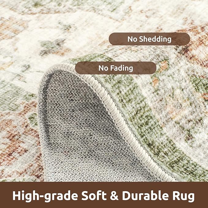 AMOAMI-2X10 Runner Rug-Washable Runners for Hallways-Soft Non Slip Bedside Rugs for Bedroom-Vintage Long Rug for Hallways Entryway Laundry Room Stair Kitchen Bathroom Green