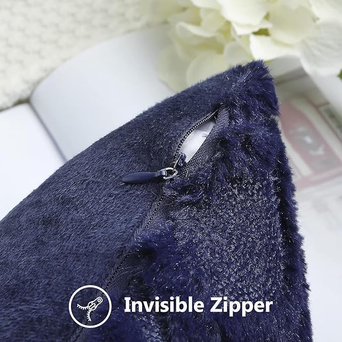 decorUhome Fall Throw Pillow Covers 26x26 Inch Set of 2, Soft Plush Decorative Faux Fur Navy Blue Solid Couch Pillow Covers, Accent Farmhouse Neutral Square Euro Pillow Cases for Sofa Bed Living Room