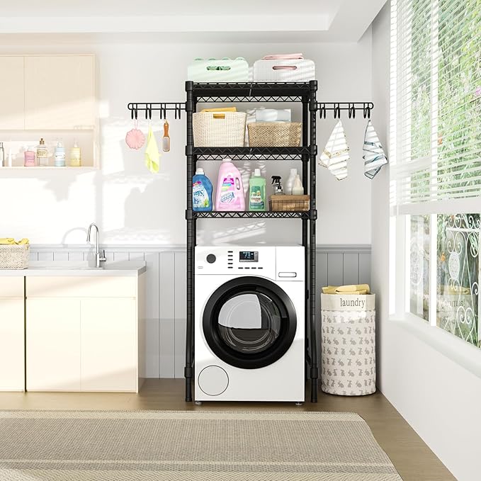 Ulif U8 Mini Laundry Room Storage Organizer, Over the Washer and Dryer Storage Shelves for Laundry Organization, 29.5”W x 17.3”D x 76.2”H, Suit Washing Machine Width within 27.1”, Hold 304 lb, Black