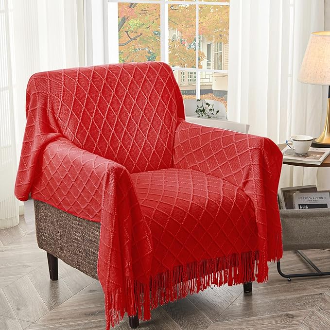 inhand Knitted Gift Throw Blankets for Couch and Bed,Valentines Day Decor Blanket for Her Him Girlfriend Wife, Red Romatic Lightweight Decorative with Tassel, Farmhouse Warm Woven for Women, 60"x80"