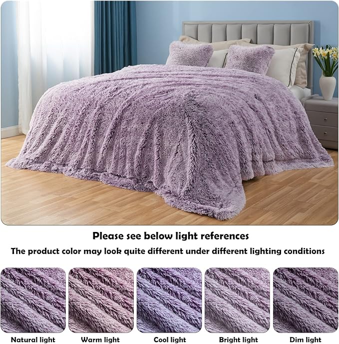 GONAAP Fuzzy Faux Fur Throw Blanket Twin Size Frosty Purple Super Soft Cozy Plush Fuzzy Shaggy Blanket for Couch Sofa Bed (Frosty Purple, Twin(60"x80"))
