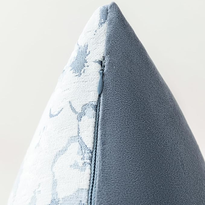 Jacquard Throw Pillow Covers 12x20 Inch Set of 2 - Vintage Floral Boho Pillow Cases with Botanical Pattern | Farmhouse Decor for Couch Living Room | Soft Textured Neutral Trio Dusty Blue 12" x 20"