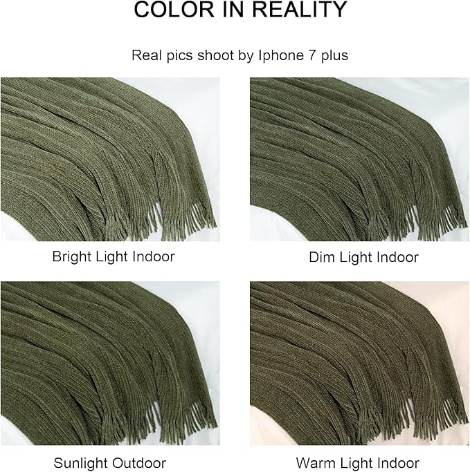 lifein Throw Blanket for Couch, Soft Green Boho Decor Bed Throw,Cozy Knitted Chenille Farmhouse Lightweight Throw for Spring(Olive Green,60 * 80")