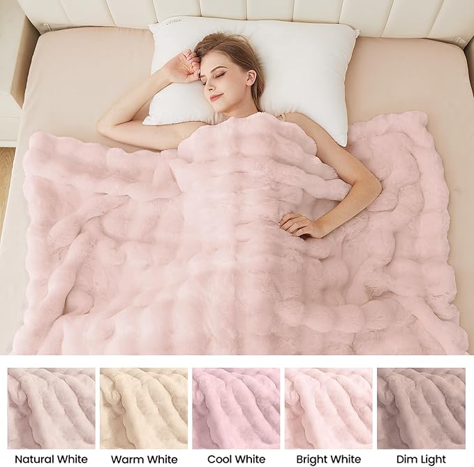 Pink Cozy Faux Fur Twin Blanket for Living Room Bedroom 60x80 Thick Ultra Soft Fuzzy Throw Blanket Fluffy Furry Bed Comforter Home Gifts 860 GSM