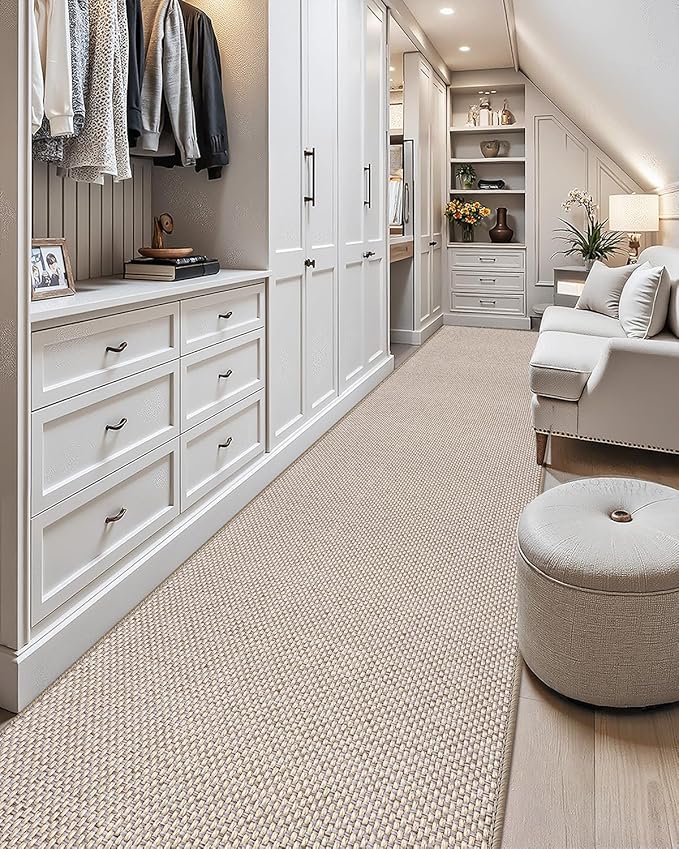 Color&Geometry Door Mat 2'4"x12' Runner Rug with Rubber Backing, Non Slip Washable Hallway Kitchen, Carpet Runners for Hallway Living Room Bedroom, Beige (Rolled-up NO Creases)