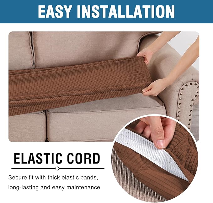 H.VERSAILTEX Super Stretch Individual Seat Cushion Covers Sofa Covers Couch Cushion Covers Slipcover Sets Thick Jacquard Textured Twill Fabric (1 Piece Sofa Cushion Cover, Caramel)