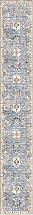 Washable 3x20 Runner Rug - Area Rugs Neutral Vintage Distressed Floral Farmhouse Boho Large Soft Floor Rug Indoor Carpet for Hallway Entryway Home - Blue