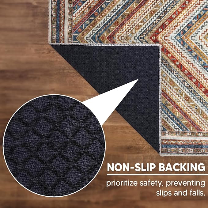 Keen Home Design 5x7 Rug - Machine Washable Area Rug with Non-Slip Backing, Ideal for Living Room, Dining Room, Bedroom - Vintage, Easy Clean, Durable, Low Pile Rug - (5' x 7')