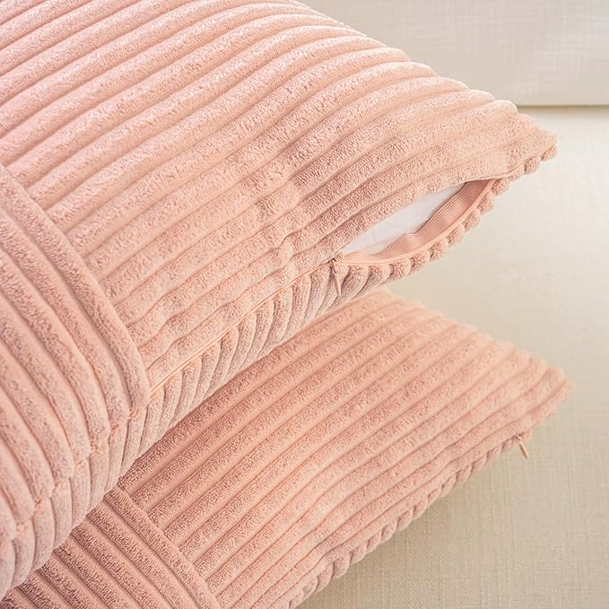 Fancy Homi 2 Packs Peach Decorative Throw Pillow Covers 20x20 Inch for Living Room Couch Bed Sofa, Rustic Farmhouse Boho Home Decor, Soft Corss Corduroy Patchwork Accent Square Cushion Case 50x50 cm