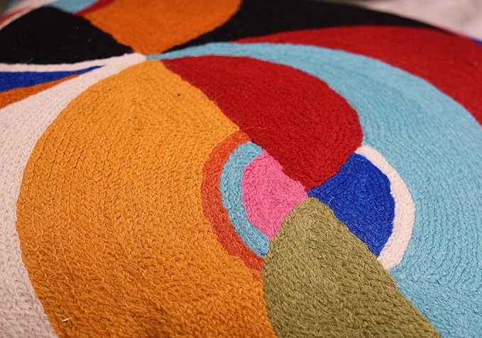 Delaunay Decorative Pillow Cover Joy Modern Couch Pillowcase Contemporary Couch Cushion Abstract Farmhouse Chair Pillowsham Hand Embroidered Wool Size 18x18