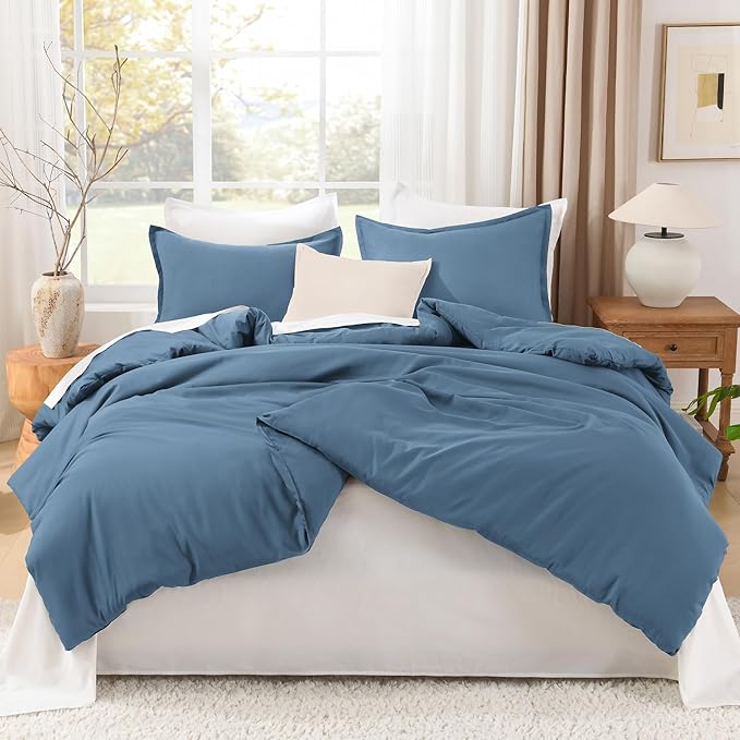 Litanika Comforters Queen Size Ocean Blue, 3 Pieces Lightweight Solid Bedding Set & Collections, All Season Fluffy Bed Set (90x90 Inches Comforter & 2 Pillowcases)