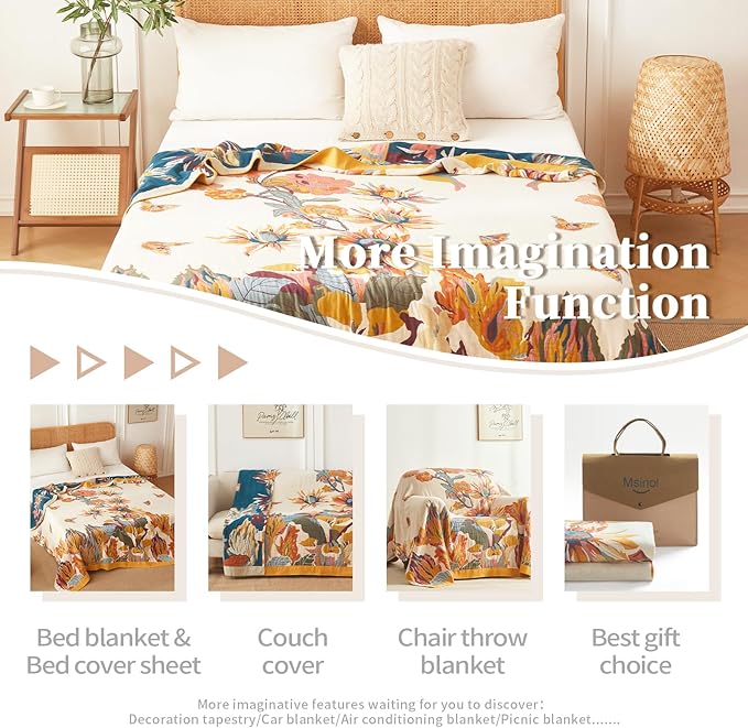 King Size Blanket for Bed Ultra Cozy Rustic Blanket Floral Pattern Large Throw Blanket Cotton Farmhouse Decor Sofa Cover Bed Decoration (90"x98",02-Colorful Flowers)