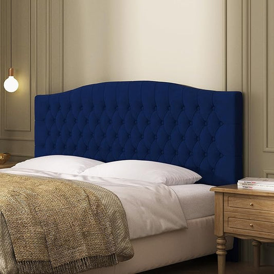 Velvet Upholstered Headboard King/Cal King Size Latest Model Wall Mount, Bed Frame Mount, Featuring High-Density Sponge Padding, Luxury Texture Easy Assembly Comfort and Style-Navy Blue